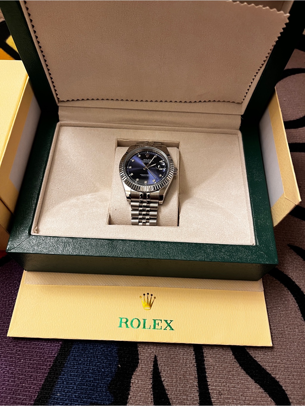 Rolex Stainless Steel Watch With Blue Dial